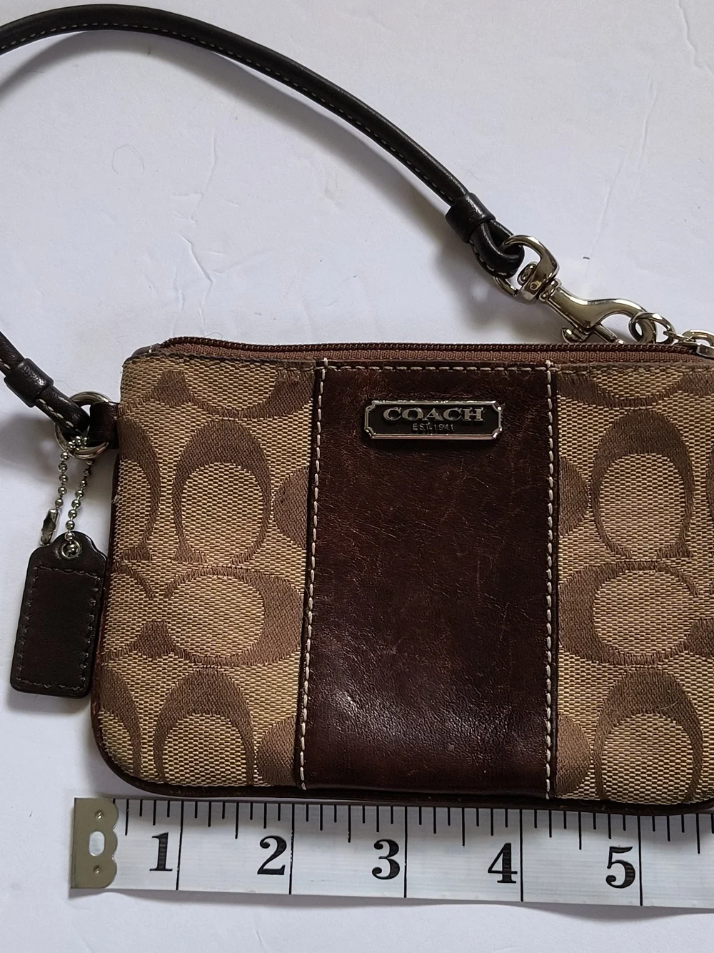 COACH Brown Signature Canvas Wristlet